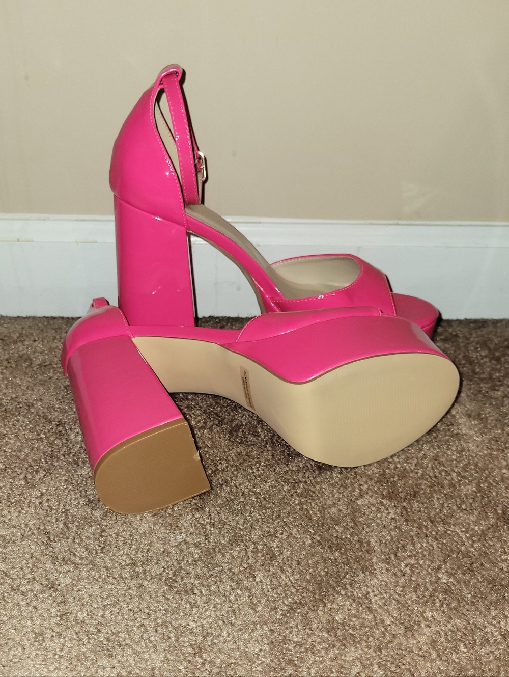 Hot Pink Platform Block Heel Sandals - Picture 4 of 4